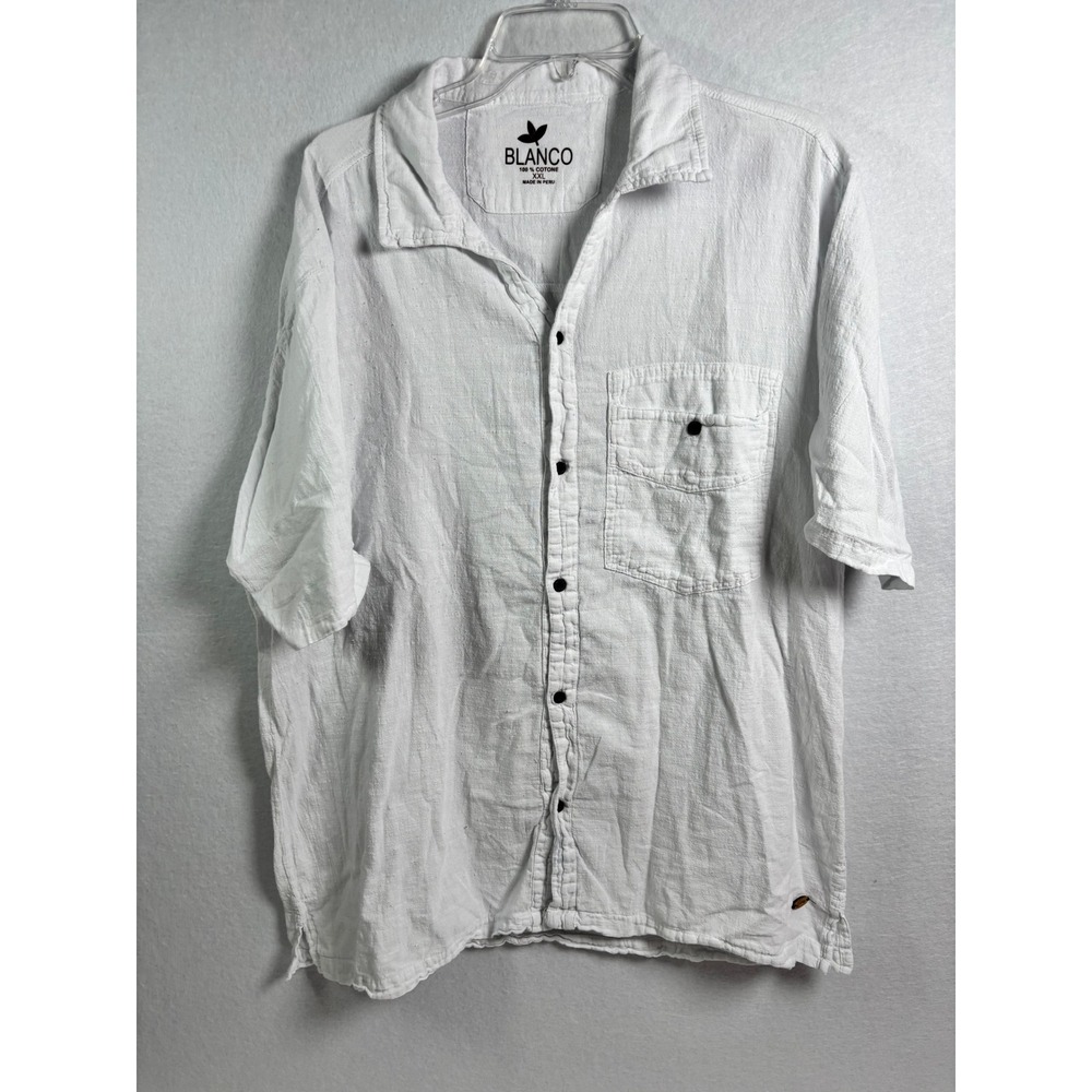 Blanco Mens White Textured Cotton Short Sleeve Button Up‎ Shirt XXL Made in Peru